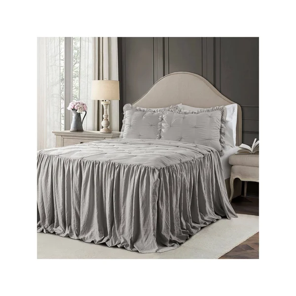 Lush Decor Ravello Pintuck Ruffle Skirt Bedspread Light Gray Set Queen