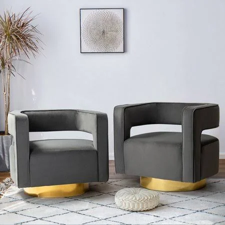 Blanca Swivel Barrel Chair with Open Back Set of 2 in Grey, Size: 29.5Wx26Dx26.8H, Gray