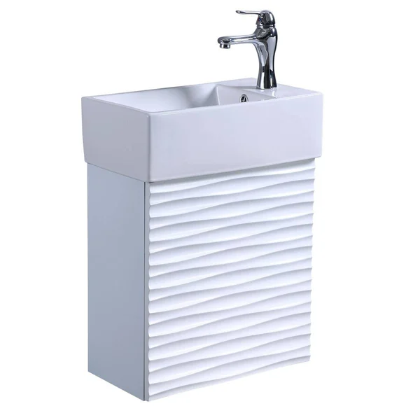 Renovators Supply Ripple 17 3/4x22 Narrow Wall Mounted Cabinet Vanity Bathroom Sink White with Faucet Drain and Overflow