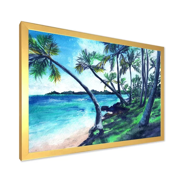 Designart &Tropical Beach in Summer Paradise& Nautical & Coastal Framed Art Print - 20 in. Wide x 12 in. High - Black