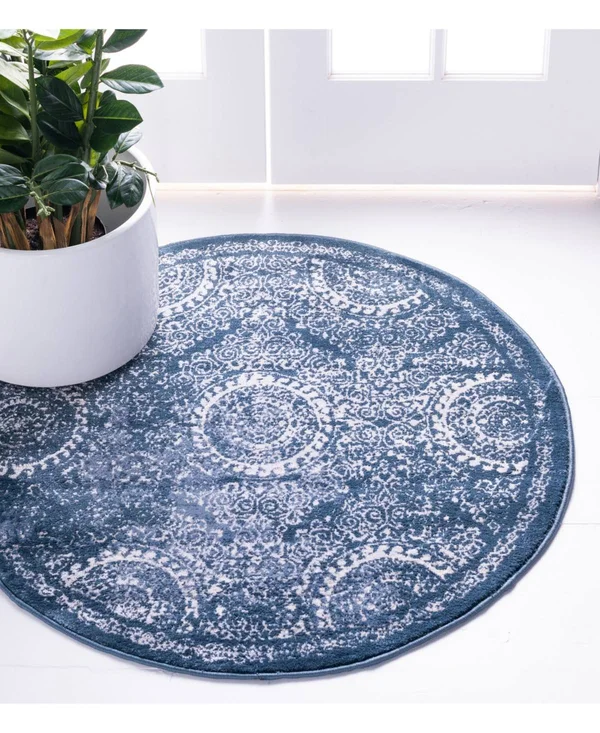 Unique Loom 3144610 6 x 6 ft. Alder Leila Round Rug Navy Blue