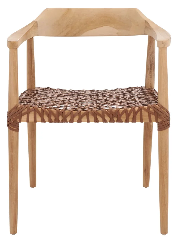 Safavieh Munro Leather Woven Accent Chair - Natural - Light Honey