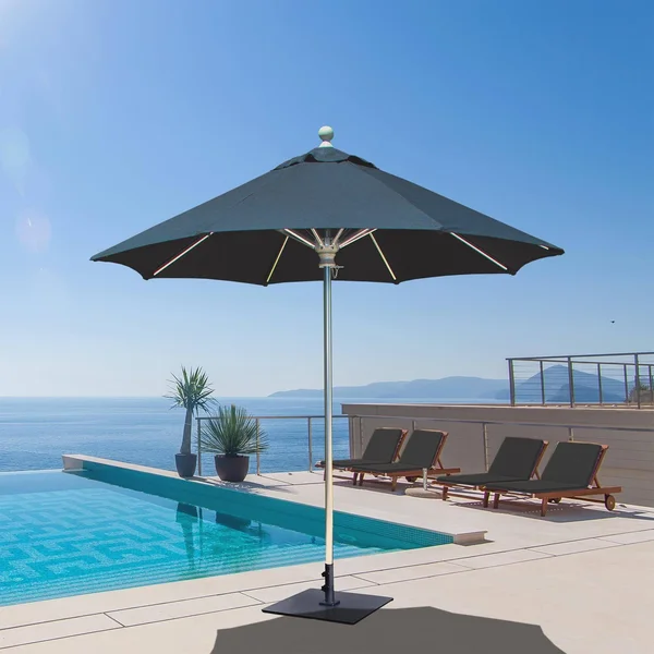 Galtech 722 7.5' Deluxe Commercial Manual Lift Umbrella - Antique Bronze Lemon Yellow