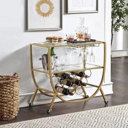 FirsTime & Co. Gold Catalina Rounded Bar Cart - 29.25 x 16 x 29.75 in