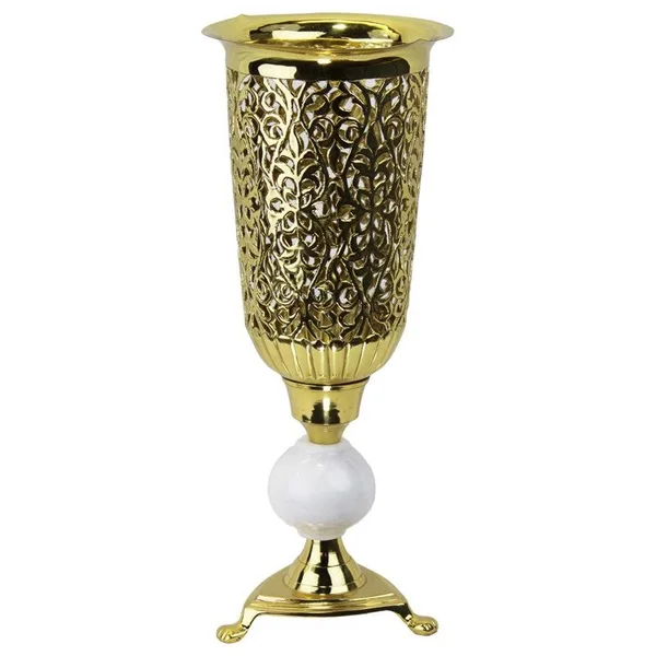 Natural Geo Brass & White Marble 14x22 Candle Lantern Vase