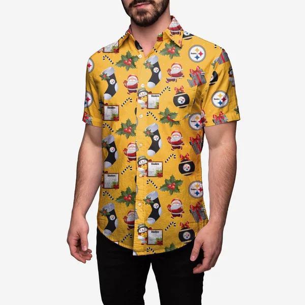 Pittsburgh Steelers NFL Mens Christmas Explosion Button Up Shirt