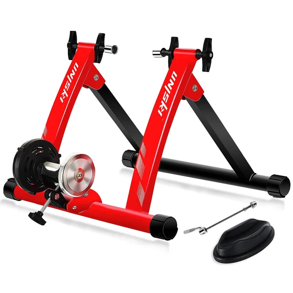 unisky Bike Trainer Stand Indoor Riding Steel Bicycle Exercise Stand with Noise Reduction Wheel Magnetic Stationary Stand Fits f