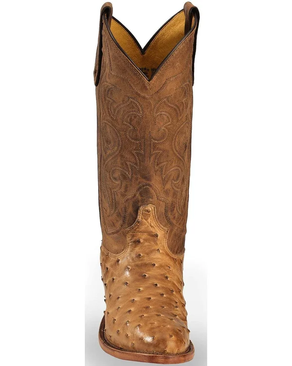 Tony Lama Mens 13x22 Antique Tan Vintage Full Quill Ostrich Boots 8964