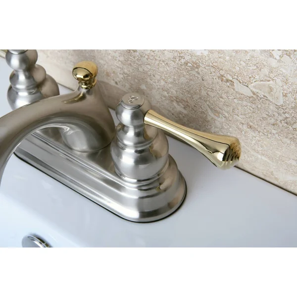 Kingston Brass KB3609BL Vintage Satin Nickel & Polished Brass Two-Handle 4x22 Centerset Lavatory Faucet with Pop-Up