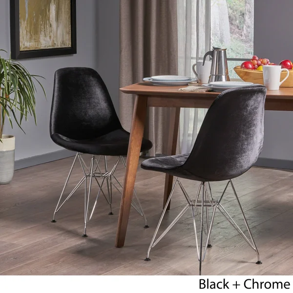 Christopher Knight Home Wilmette Mid-Century Velvet Eiffel Dining Chair (Set of 2) by - Black