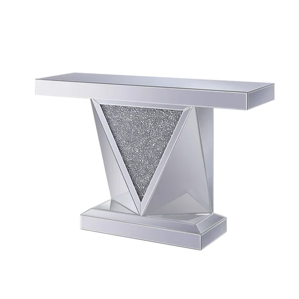 Benzara Wood and Mirror Console Table with Faux Crystals Inlay - Clear