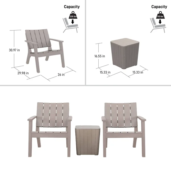 Enzo All Weather Water Resistant 3 Piece Patio Seating Set - Grey
