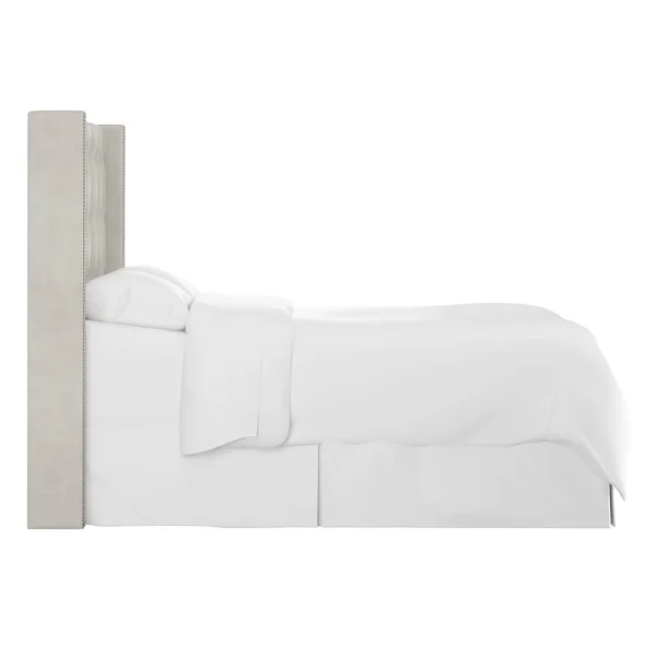 Skyline Furniture Light Grey Velvet Nail Button Tufted Wingback Headboard California King