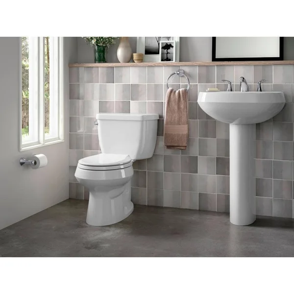 Kohler Wellworth Classic 2-Piece Single Flush 1.28 GPF Round Front Toilet in White with Cachet Q3 Toilet Seat