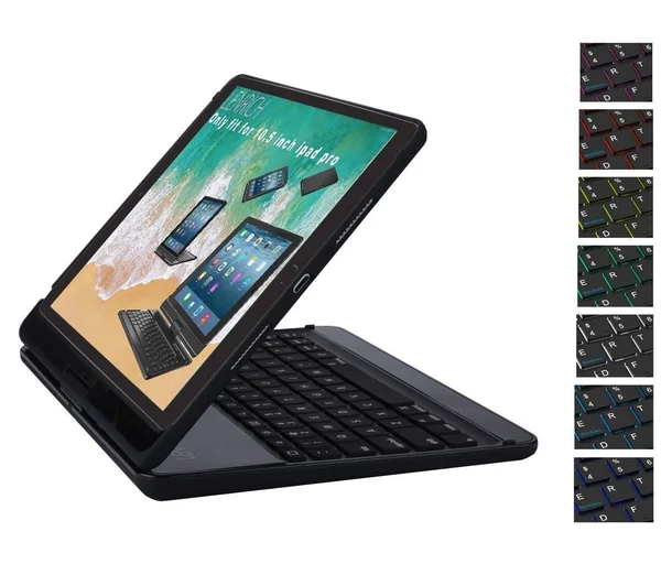 iPad Pro 10.5 Case with Keyboard Backlit - LENRICH 7 Colors Backlight 360 Rotatable Bluetooth Wireless