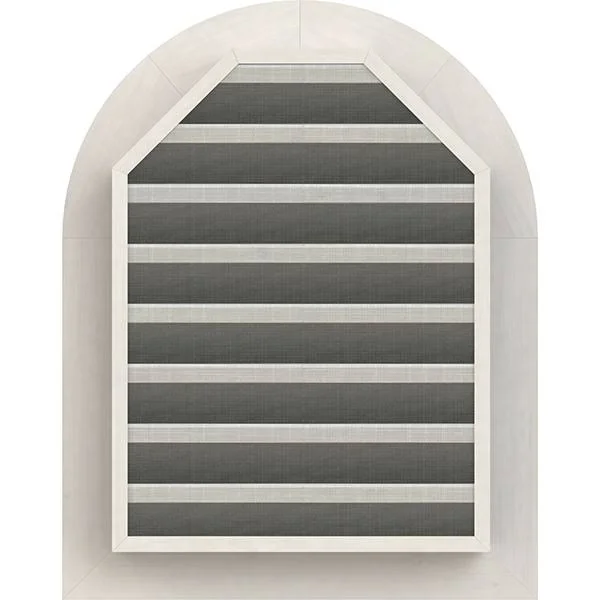 Ekena Millwork GVWRT12X3401SFPWR 12x22W x 34x22H Round Top Gable Vent (17x22W x 39x22H Frame Size): Primed - Functional, Smooth W