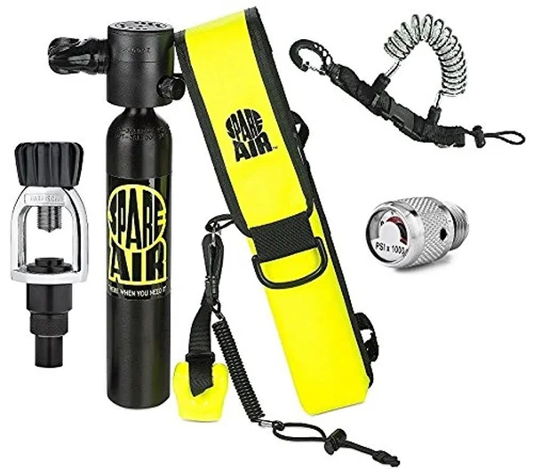 Spare Air New 3.0CF Package for Scuba Divers with Dial Pressure Gauge - Fill Adapter, Holster, Leash, and Free Quick Release Coil