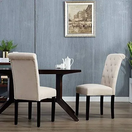 DAGONHIL Stylish Parsons Dining Chairs (Set of 2) with Solid Wood Legs (Beige)