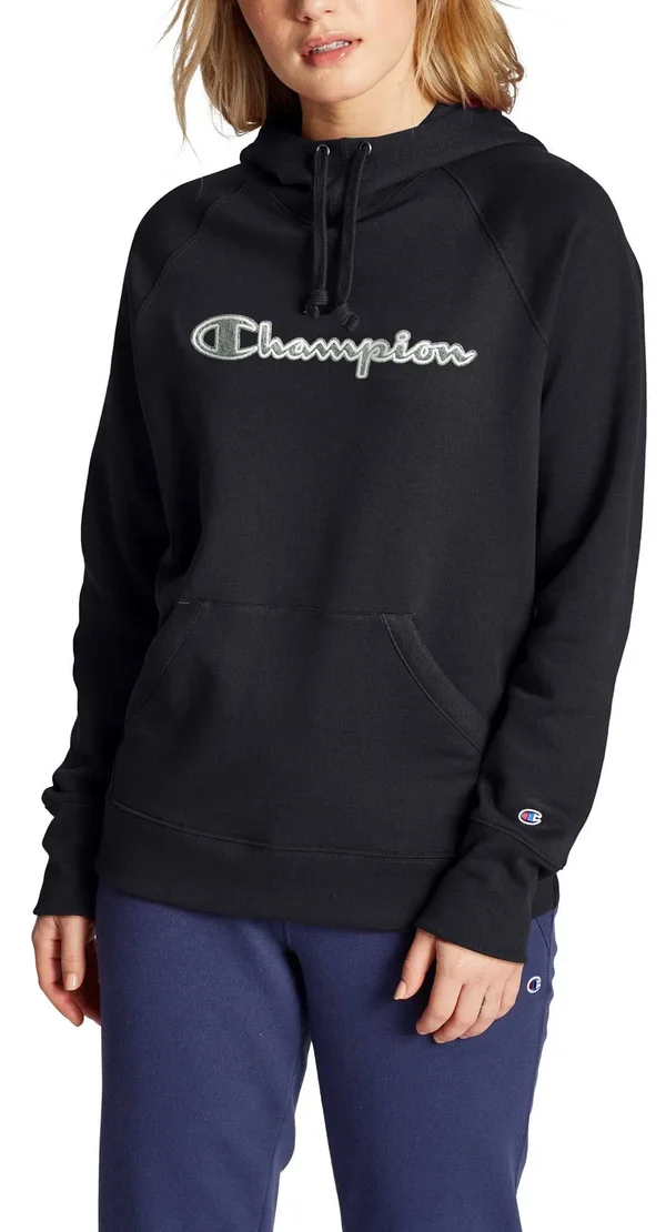 Champion GF934 Women's Powerblend Fleece Pullover Hoodie - Black - XL