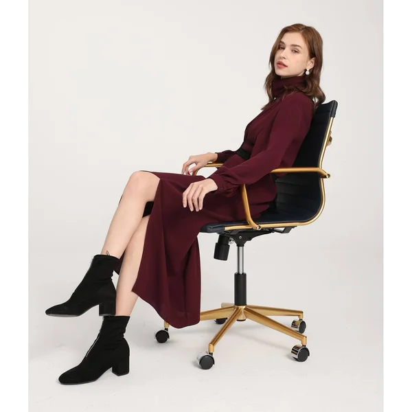 LUXMOD Adjustable Swiveling Goldtone Office Chair - White