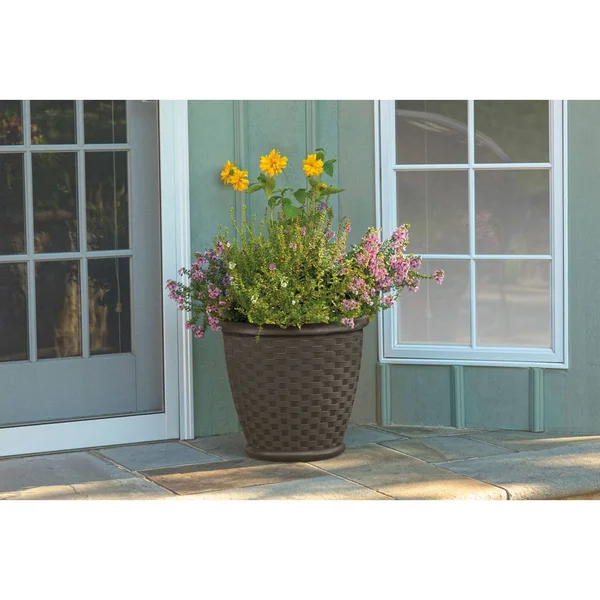Suncast Sonora 18 inch Resin Wicker Decorative Flower Planter - Brown (4 Pack)