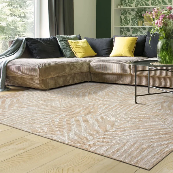 Indoor/Outdoor Palmiero Tropical Palm Leaves Area Rug - Sand - 5&3x22 x 7&7x22