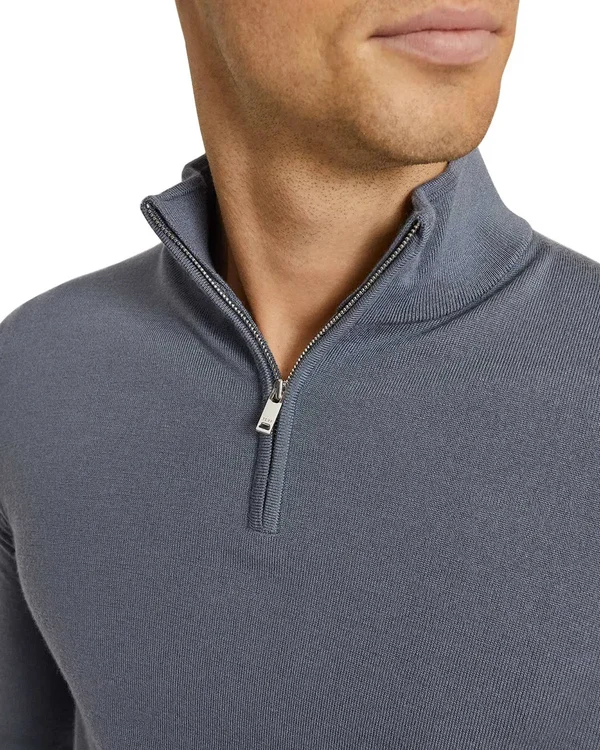 Reiss Blackhall - Merino Wool Zip Neck Jumper in Soft Grey Mouline - Mens, Size XL