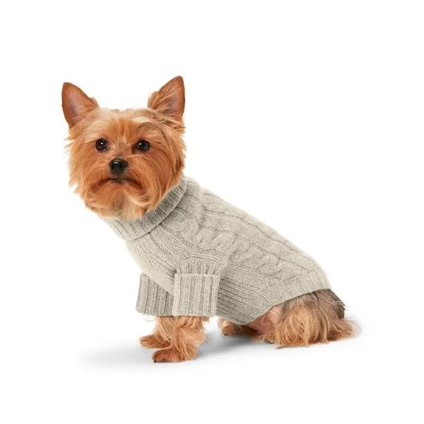 Ralph Lauren Cable Cashmere Dog Sweater - Size L in Light Grey Heather