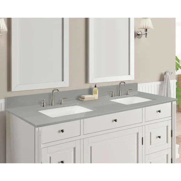 Home Decorators Collection 61 in. W x 22 in. D x 0.75 in. H Quartz Vanity Top in Earth Gray with White Basin TH0380