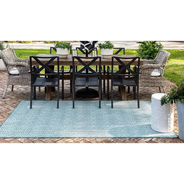 Unique Loom Deco Trellis Indoor Outdoor Rug, Blue, 9x12 ft