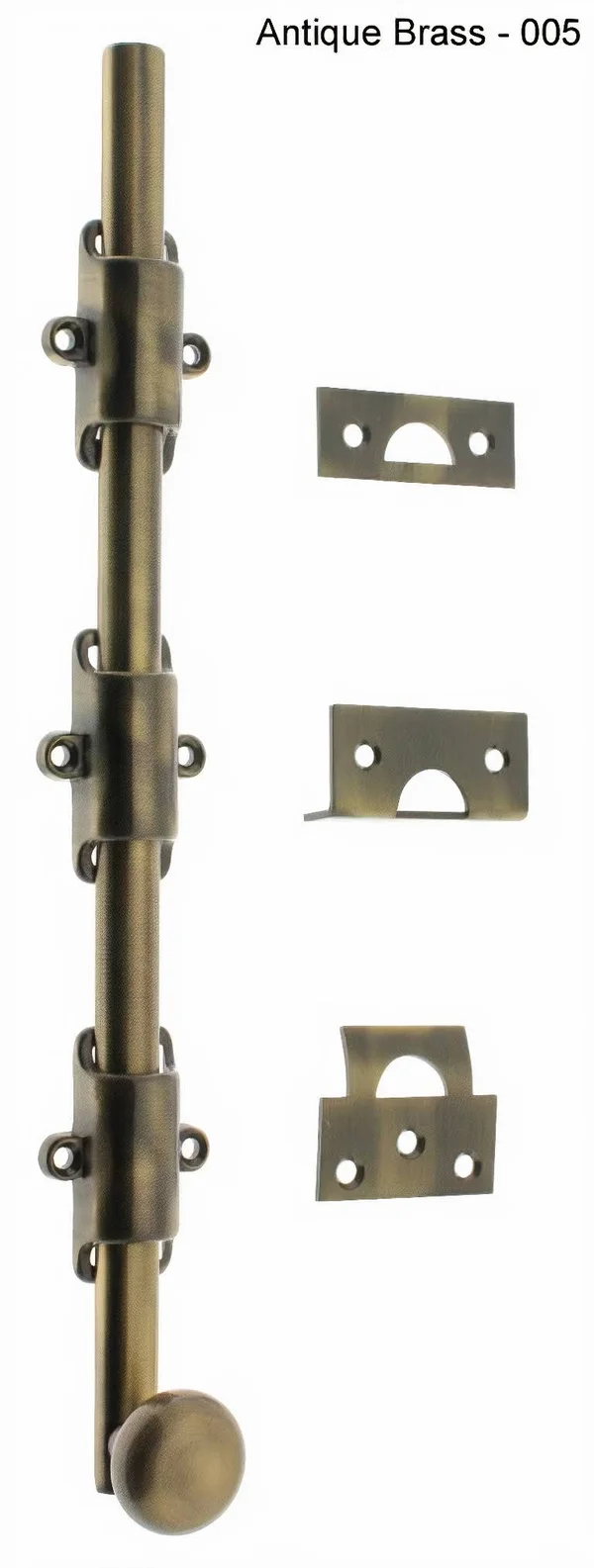 idh by St. Simons 11280-005 18 in. Heavy Duty Surface Bolt with Round Knob, Antique Brass