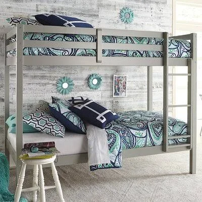 Twin Over Twin Solid Wood Bunk Bed Birch LANE? Bed Frame Color: Gray