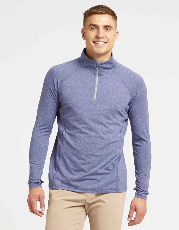 UPF 50+ Sun Protective Long Sleeve Quarter Zip Top for Men, Solbari Black