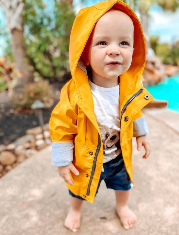 Me & Henry Boy's Hooded Button-Tab Raincoat - Size 3t-8, Gold, 5-6