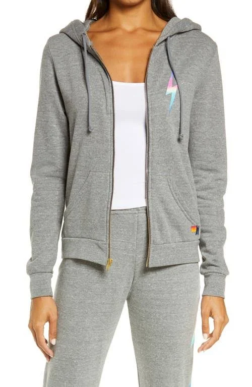 Aviator Nation - Bolt Zip Hoodie in Heather/Rainbow Pink Xs