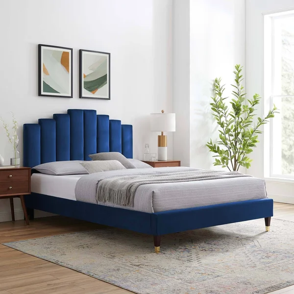Modway MOD-6874-PNK Pink Elise Full Performance Velvet Platform Bed