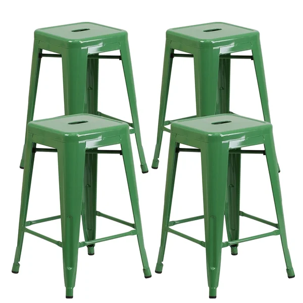 Vogue Furniture Direct 24x22 High Barstools Backless Green Metal Barstool Indoor-Oudoor Counter Height Stool with Square SEAT, S