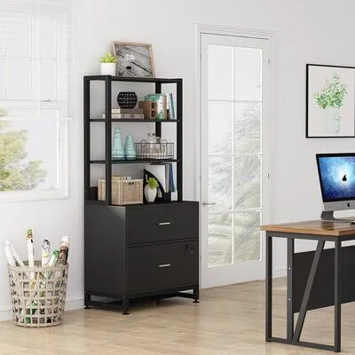 Heavy Duty Portable Multi-Purpose Freestanding Bookcase with DOOR - Industrial 4-Tier White Etagere Standard Bookshelf with Stora