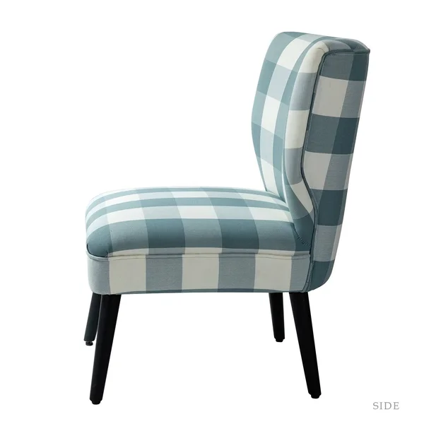 Cande Buffalo Plaid Side Chair with Black Base, Set of 2 - Indigo