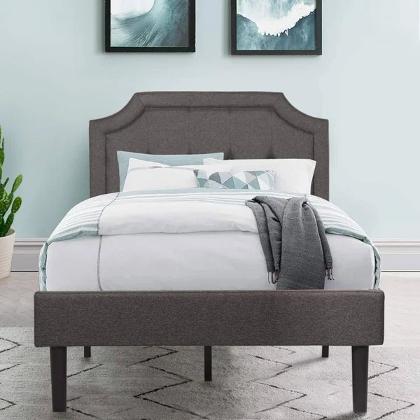 Premium Upholstered Platform Bed Diamond Stitched Panel Headboard, Twin