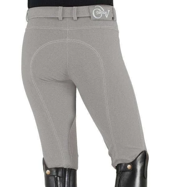 Ovation Ladies Euro Melange Zip Front Knee Patch Breeches - Black