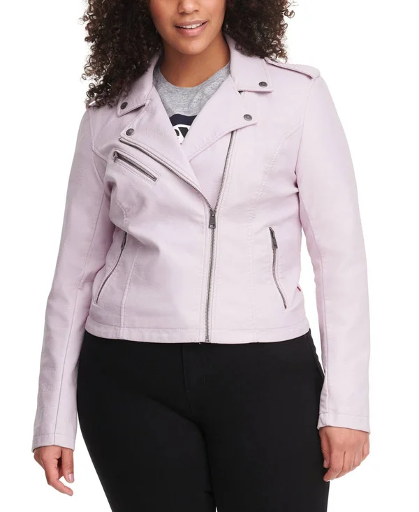 Levi&s Trendy Plus Size Faux-Leather Moto Jacket - Blush