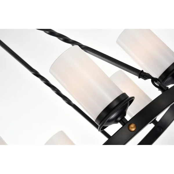 6-Light Antique Black Industrial Chandelier with White Glass Shade
