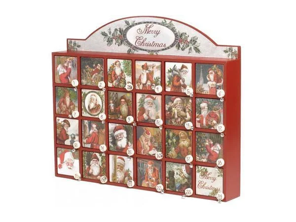 Primitives by Kathy Merry Christmas Santa Wooden Advent Calendar Vintage Style Countdown New