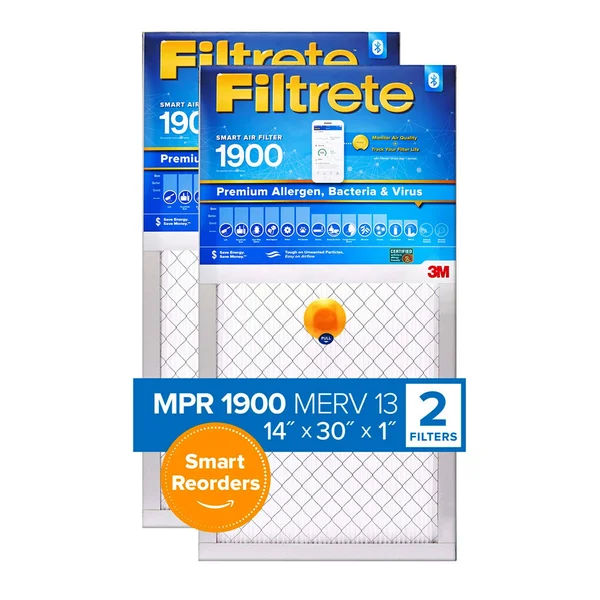 Filtrete 14x30x1 Smart Replenishable AC Furnace Air Filter, MPR 1900, Premium Allergen, Bacteria & Virus, 2-Pack