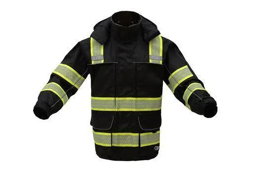 Onyx Class 3 Rip Stop Hi Vis Rain Coat with Teflon Coating Black - 4X-Large/5X-Large