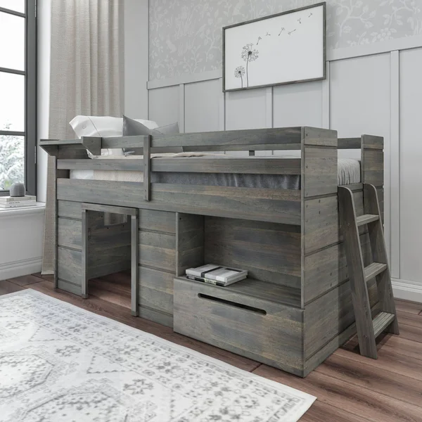 Max & Lily Modern Farmhouse Loft Bed with 1 Drawer, Twin, Espresso