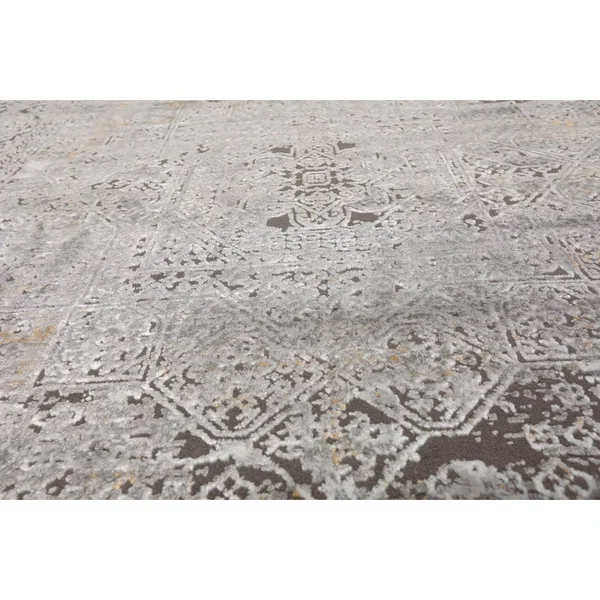 Oriental Rug of Houston 6'07 inchx9' Machine Made Polypropylene KPSI Premium Oriental Area Rug Silver, White Color, Size: 6 x 9