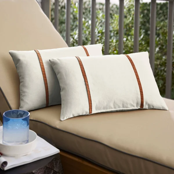 Humble and Haute Sunbrella Canvas Natural, Rust Flange Indoor/ Outdoor Pillows, Set of 2, Size: 13 x 20, Beige