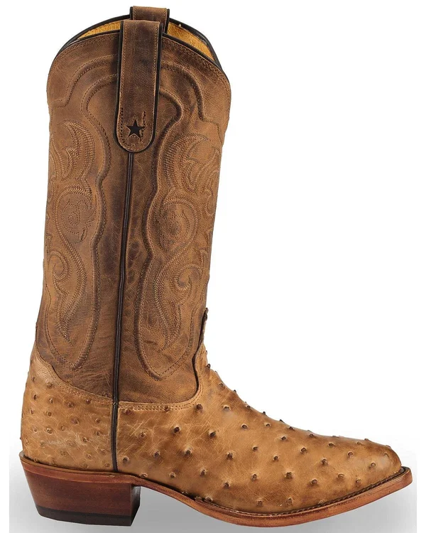 Tony Lama Mens 13x22 Antique Tan Vintage Full Quill Ostrich Boots 8964